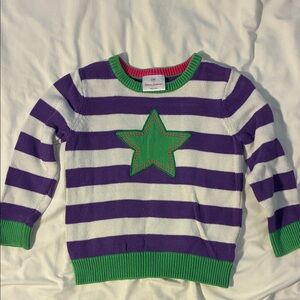 Hanna Andersson Purple and White Striped Sweater with Green Star